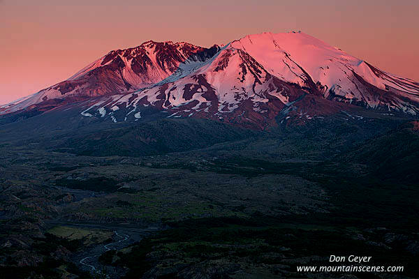 Image of Mount St. Helens, alpenglow, pink, sunset