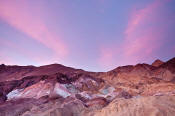 Image of pink clouds above Artist's Palette, sunset, Death Valley