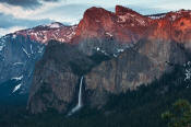 Image of Cathedral Spires and Bridalveil Fall at sunset.