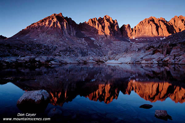 Image of Palisades reflected in Dusy Basin, sunset