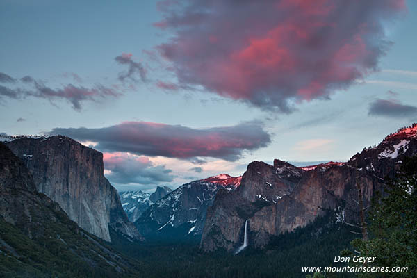 Image of Pink Clouds over Yosemite Valley at sunset.