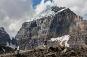 Image of hiker below Mount Victoria, Plain of Six Glaciers