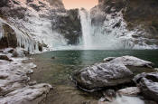 Image of Snoqualmie Falls at Sunrise in winter