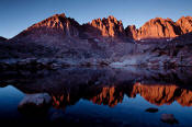 Palisades reflection in Dusy Basin at sunset